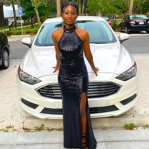 Black sequin prom dress
